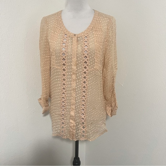 Vintage Anthropologie Meadow Rue Peach Medium Long Sleeve Button Blouse 75% Silk - Picture 1 of 9